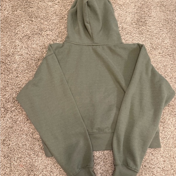 Women's Olive Green cropped Hoodie - Picture 2 of 2